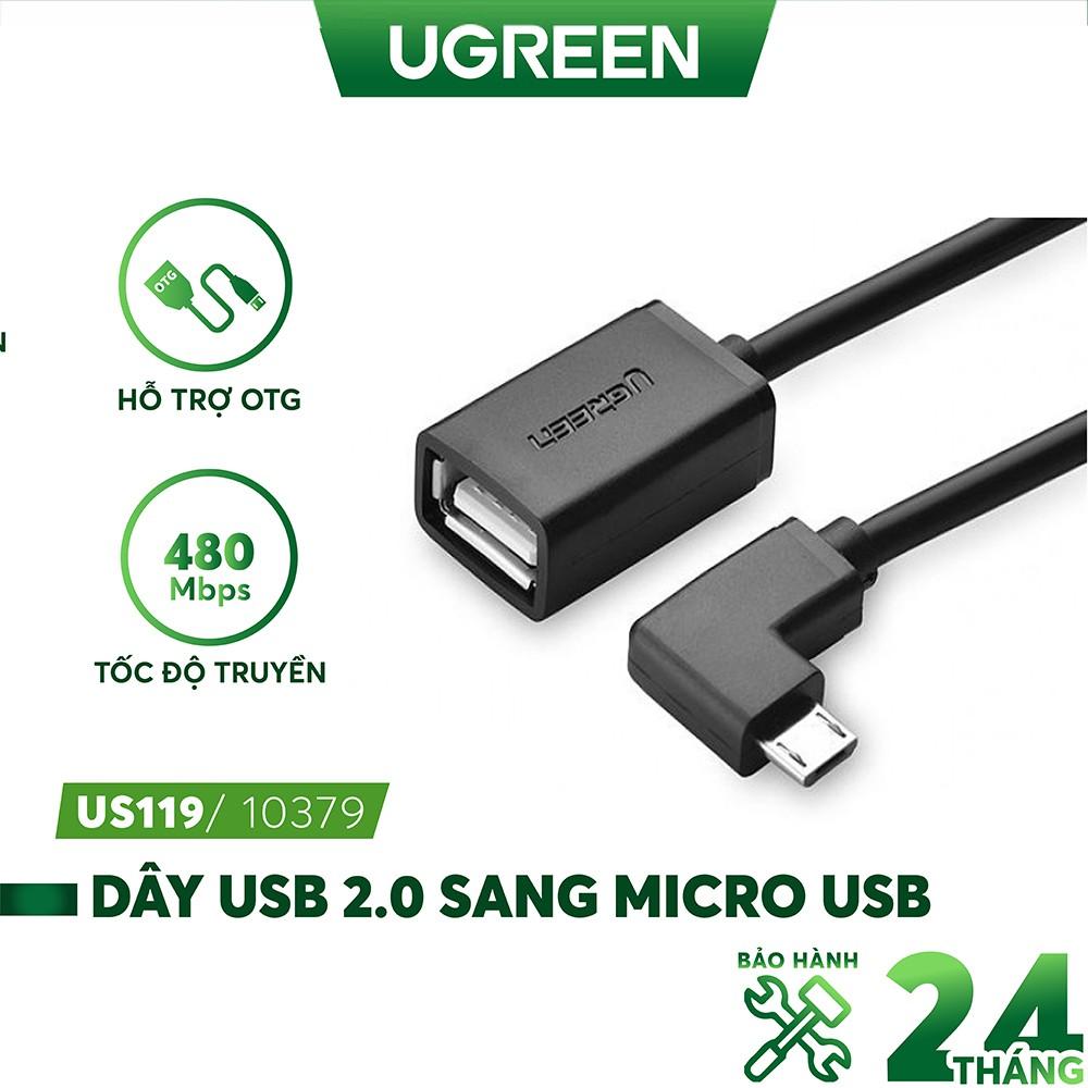 Dây USB2.0 sang Micro USB vuông góc, hỗ trợ OTG dài 15cm UGREEN US119 10379 - Hàng chính hãng
