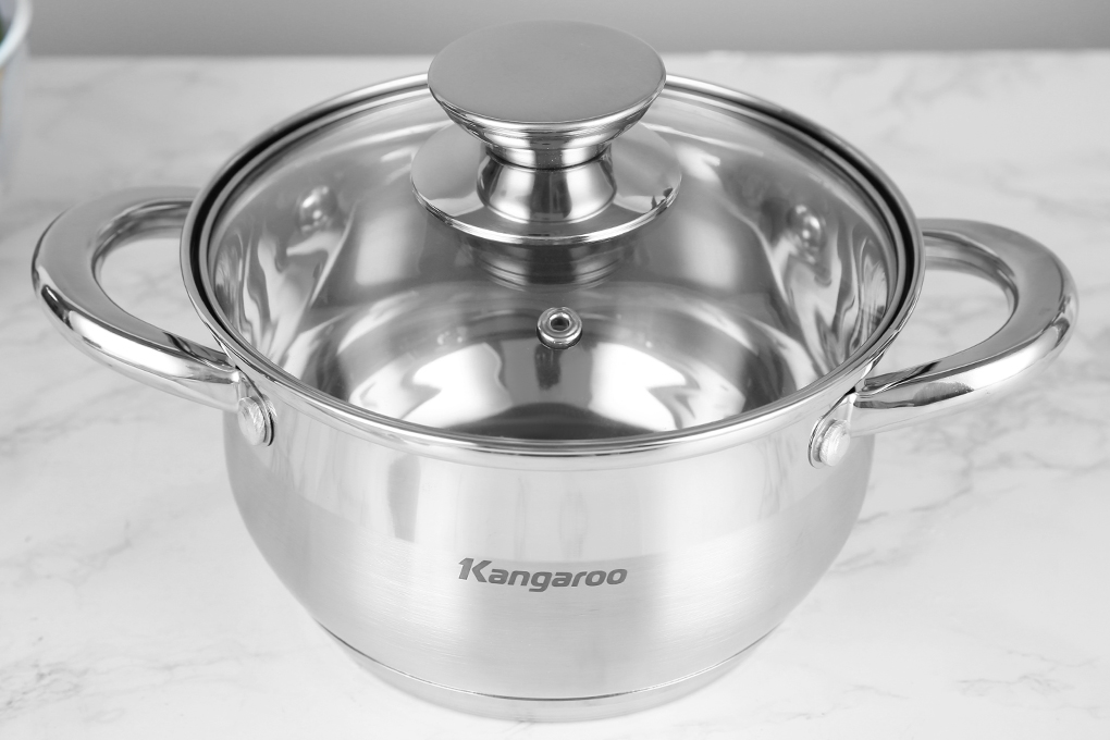 Bộ 3 nồi inox 5 đáy nắp kính Kangaroo KG878 - Hàng chính hãng