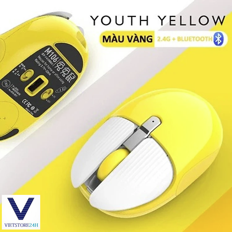 CHUỘT KHÔNG DÂY M106 KẾT NỐI BẰNG BLUETOOTH VÀ CHIP 2.4G SIÊU TIẾT KIỆM PIN, MÀU SẮC CÁ TÍNH, THIẾT KẾ NHỎ GỌN