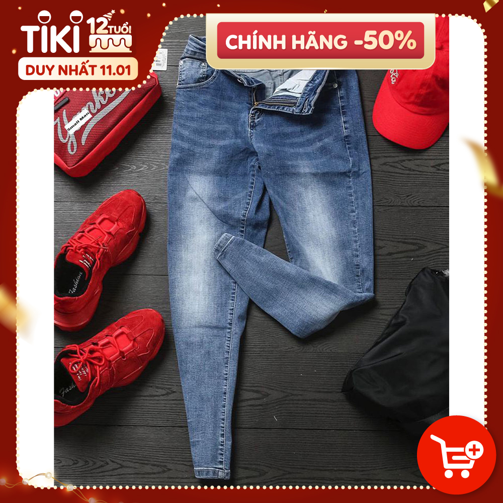 Quần jeans nam co dãn , quần bò nam kiểu trơn và xước thiết kế trẻ trung đơn điệu phá cách gồm 5 kích thước (28-32) Julido mẫu QJN099703 - Màu xanh phối bạc