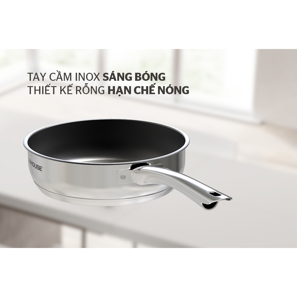 Chảo Inox cao cấp 5 Đáy Sunhouse IN24M2 - 24cm - Dùng trên mọi loại bếp - Hàng chính hãng