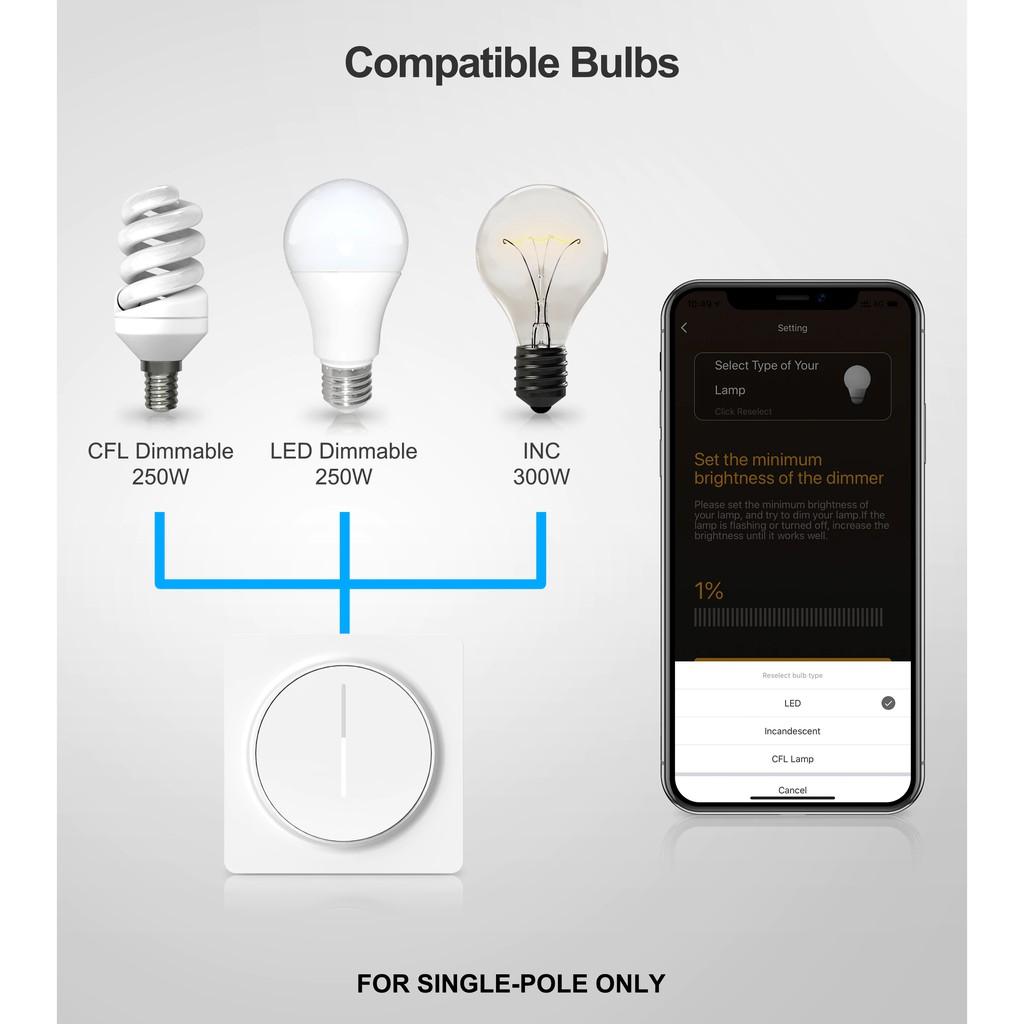 Công tắc Dimmer Wifi điều chỉnh độ sáng đèn/quạt trần - App Tuya/Smart life - Đế Vuông