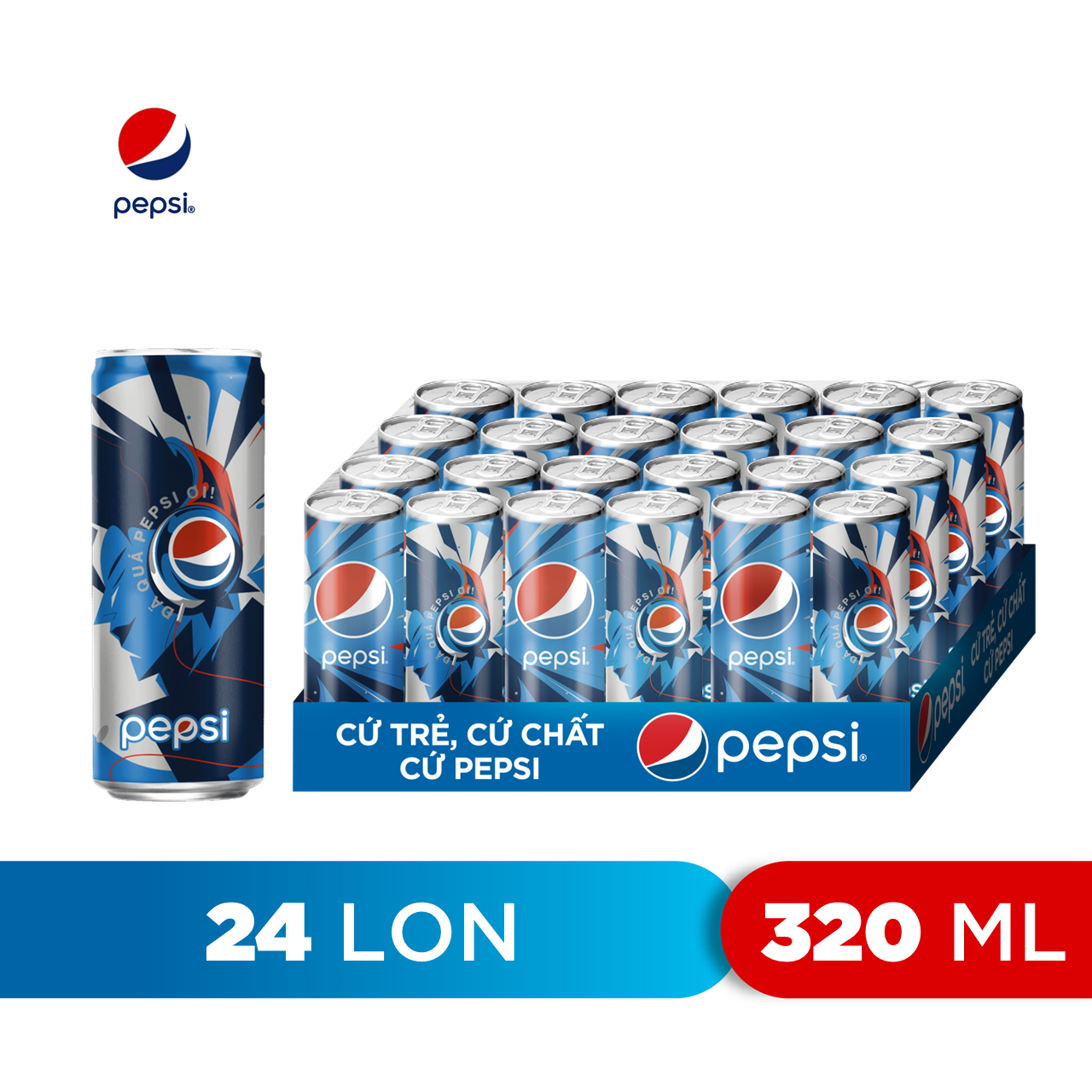 Thùng 24 Lon Nước Ngọt Có Gaz Pepsi lon xanh (320ml/lon)