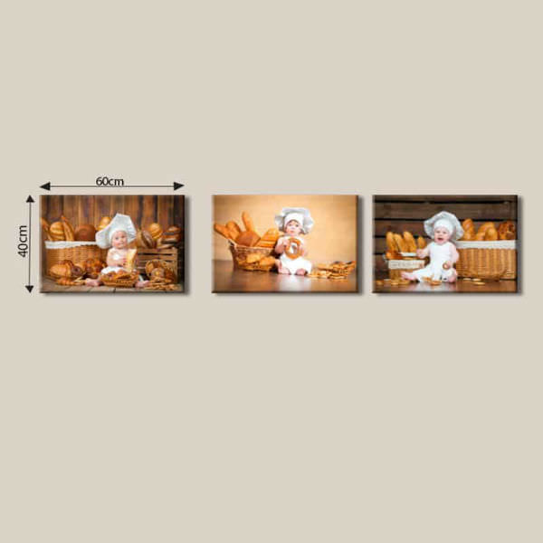 Bộ 3 Tranh Canvas Viền Composite Treo Tường Hình Em Bé Đáng Yêu W058