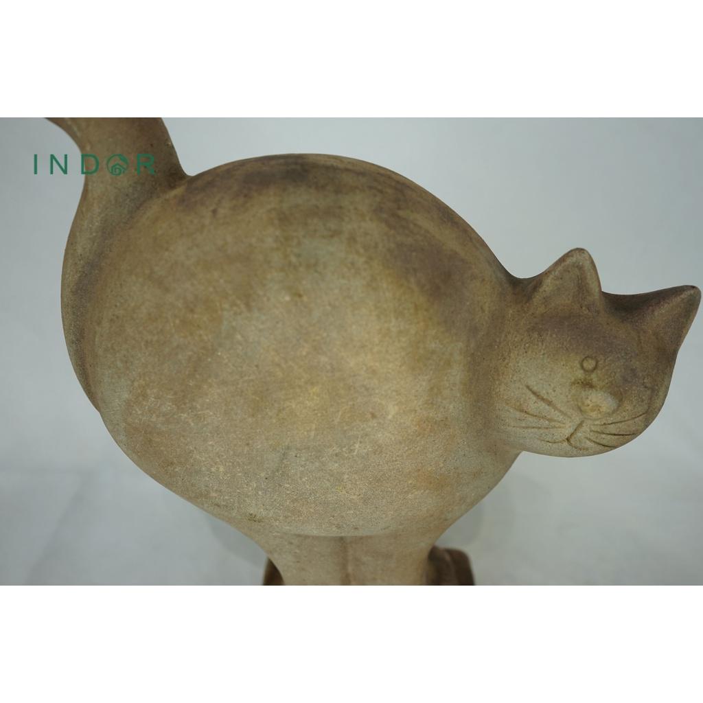 Tượng chú mèo thân tròn đuôi dài chất liệu đất nung terracotta Tượng decor Tượng trang trí nội ngoại thất