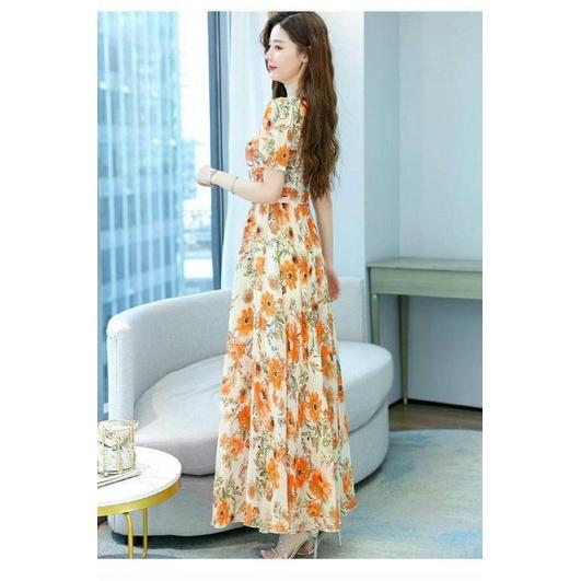 HÀNG NHẬP - ĐẦM MAXI VOAN HOA MÀU CAM