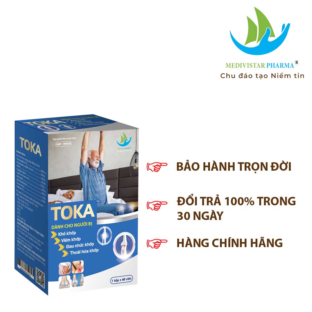 Combo 2 Lọ Viên Uống Bổ Khớp TOKA Hỗ Trợ Làm Chậm Thoái Hóa Khớp, Bổ Sung Dưỡng Chất Giảm Khô Khớp Giúp Vận Động Dễ Dàng Linh Hoạt 60 Viên/Lọ