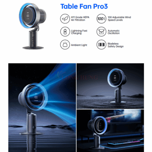 Quạt mini tích điện để bàn Jisulife Table Fan Pro3 10000mAh - Hàng chính hãng