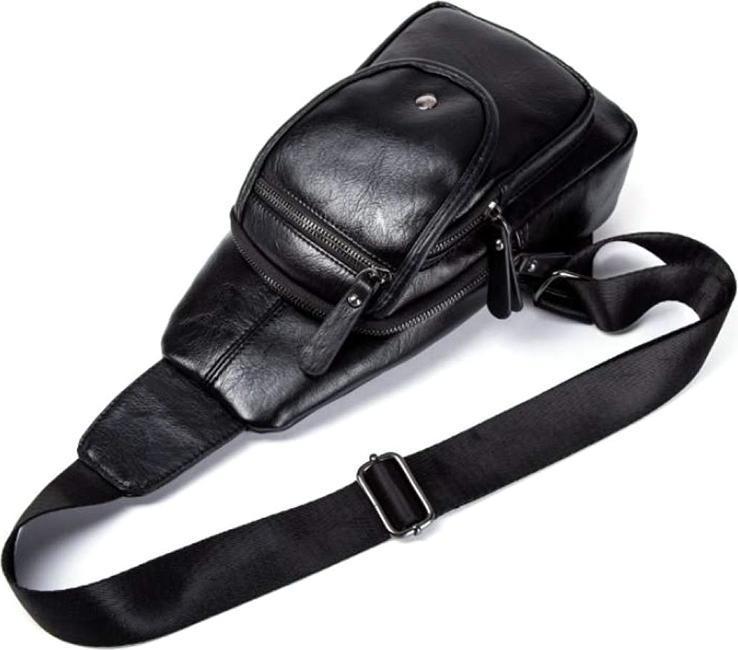 Men's Street Trend Cross Body Chest Bag Pu Leather - Black