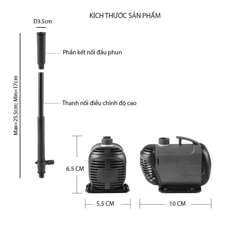 Máy bơm chìm 8W-14W-24W tùy chọn 220V không chổi than có đầu phun hình nấm cho tiểu cảnh, hòn non bộ