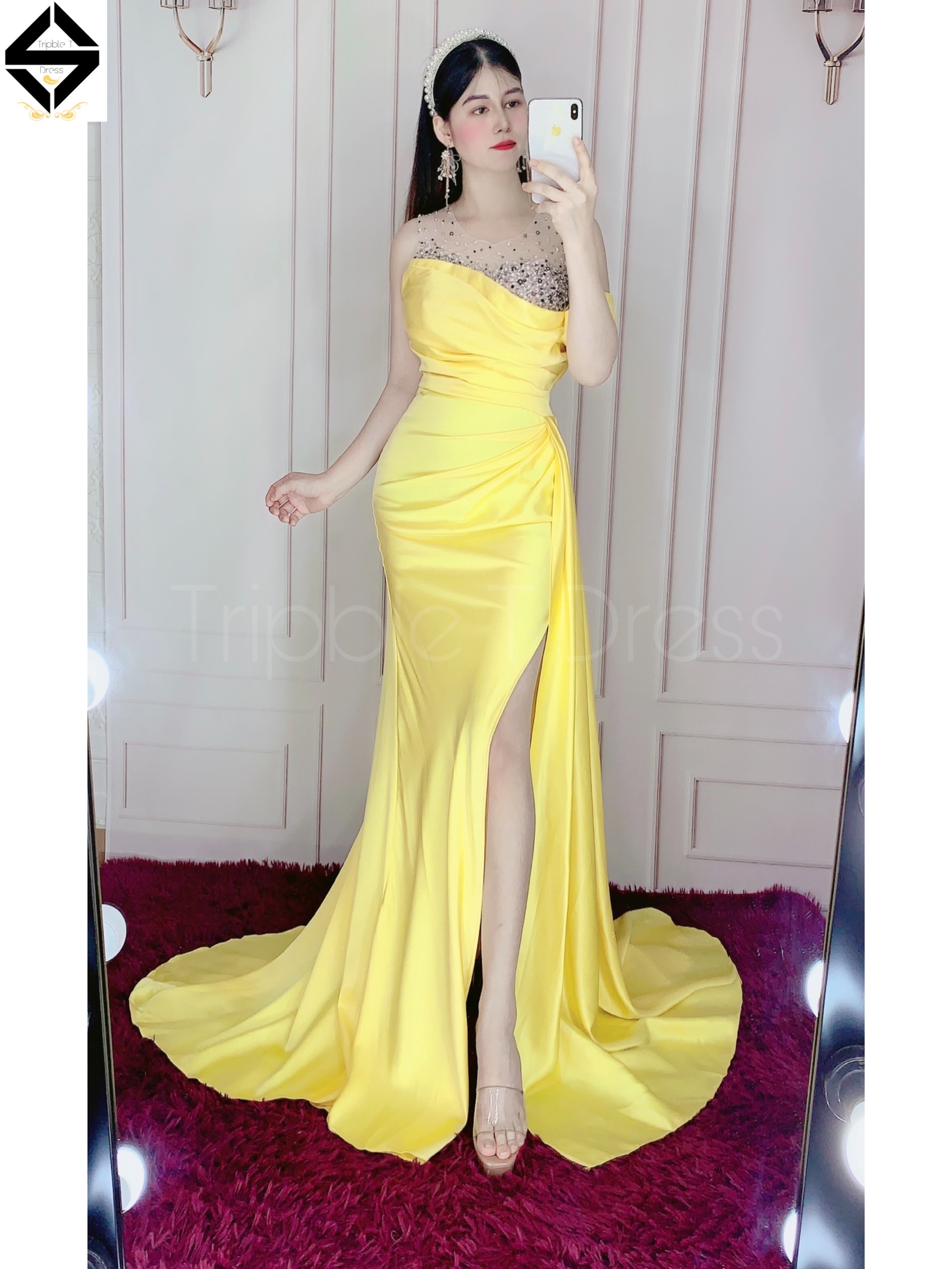 Đầm maxi body dạ hội kim sa rớt vai cao cấp TRIPBLE T DRESS - size M/L - MS142Y