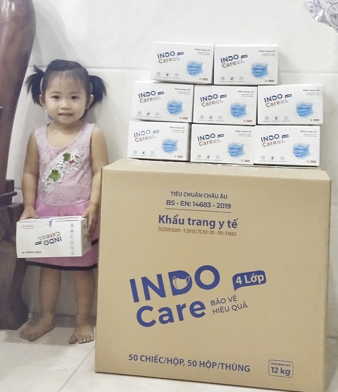 [InDoCare] Thùng 50 hộp Khẩu Trang Y Tế 4 Lớp Kháng khuẩn 99% INDO CARE. Tiêu Chuẩn Châu Âu BS EN 14683-2019. Chống tia UV ngăn ngừa mụn khói bụi hiệu quả