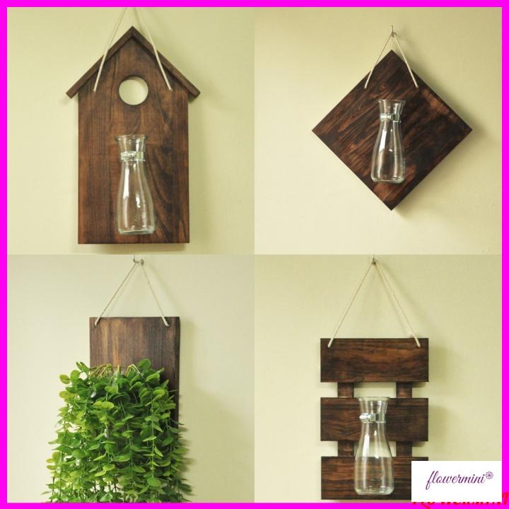 Giỏ hoa lá giả treo tường bằng gỗ trang trí nhà cửa, ban công, cầu thang, tiểu cảnh, decor nhà hàng, quán cà phê độc đáo