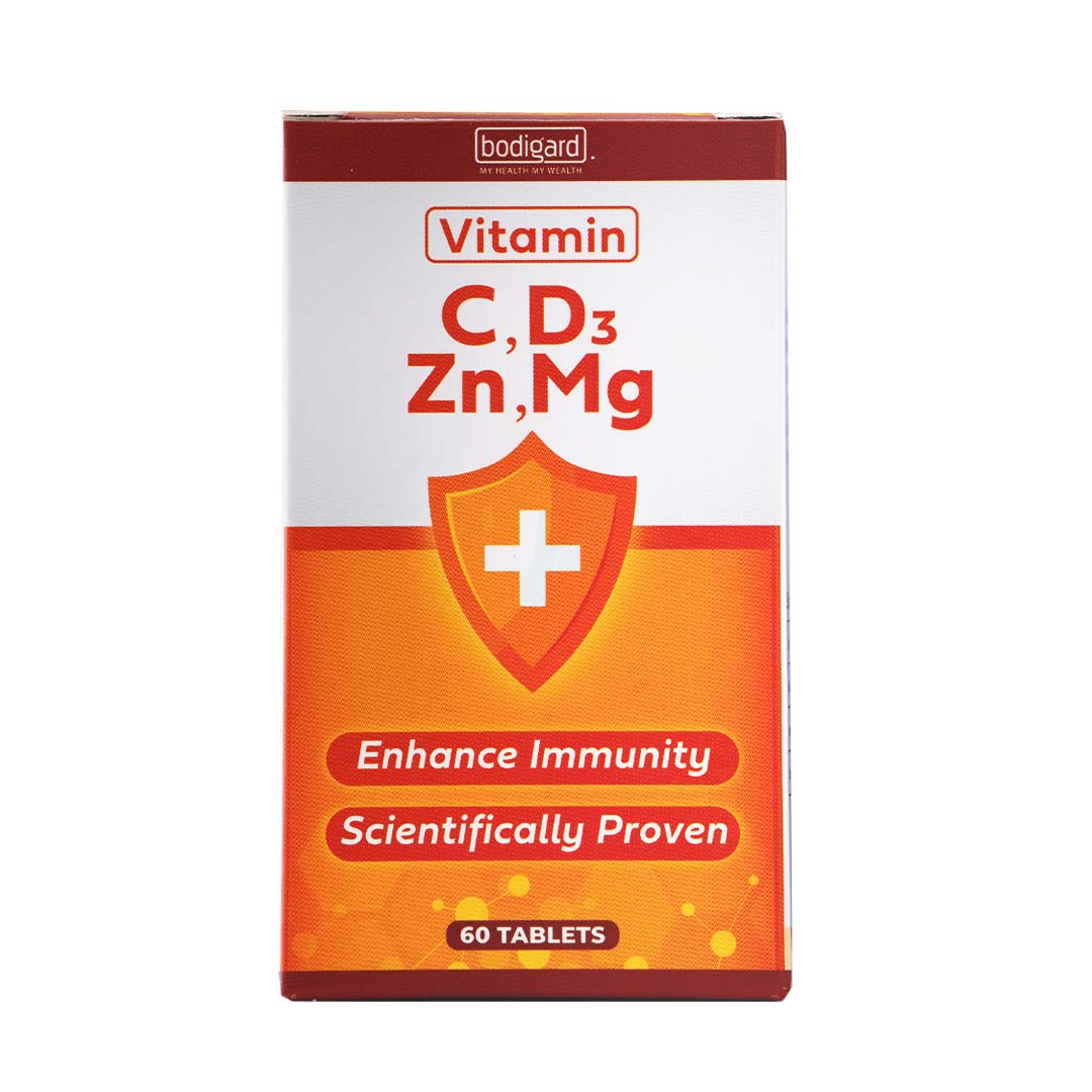 Viên uống tổng hợp bổ sung Vitamin C, D3, Kẽm và Magie giúp chắc khỏe xương, giảm stress, bồi bổ sức khỏe và tăng sức đề kháng Bodigard Vit C, D3, Zn & Mg