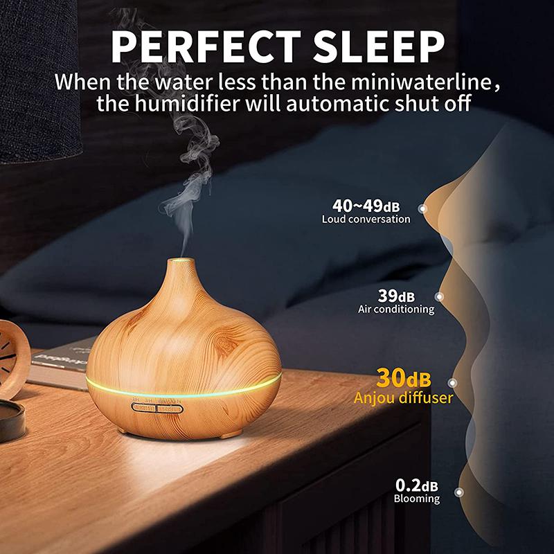 400Ml Siêu Âm Thông Minh Máy Tạo Độ Ẩm Không Khí Thơm Khuếch Tán Tinh Dầu Gỗ Hạt Điều Khiển Từ Xa LED 7 Màu Đèn nhà