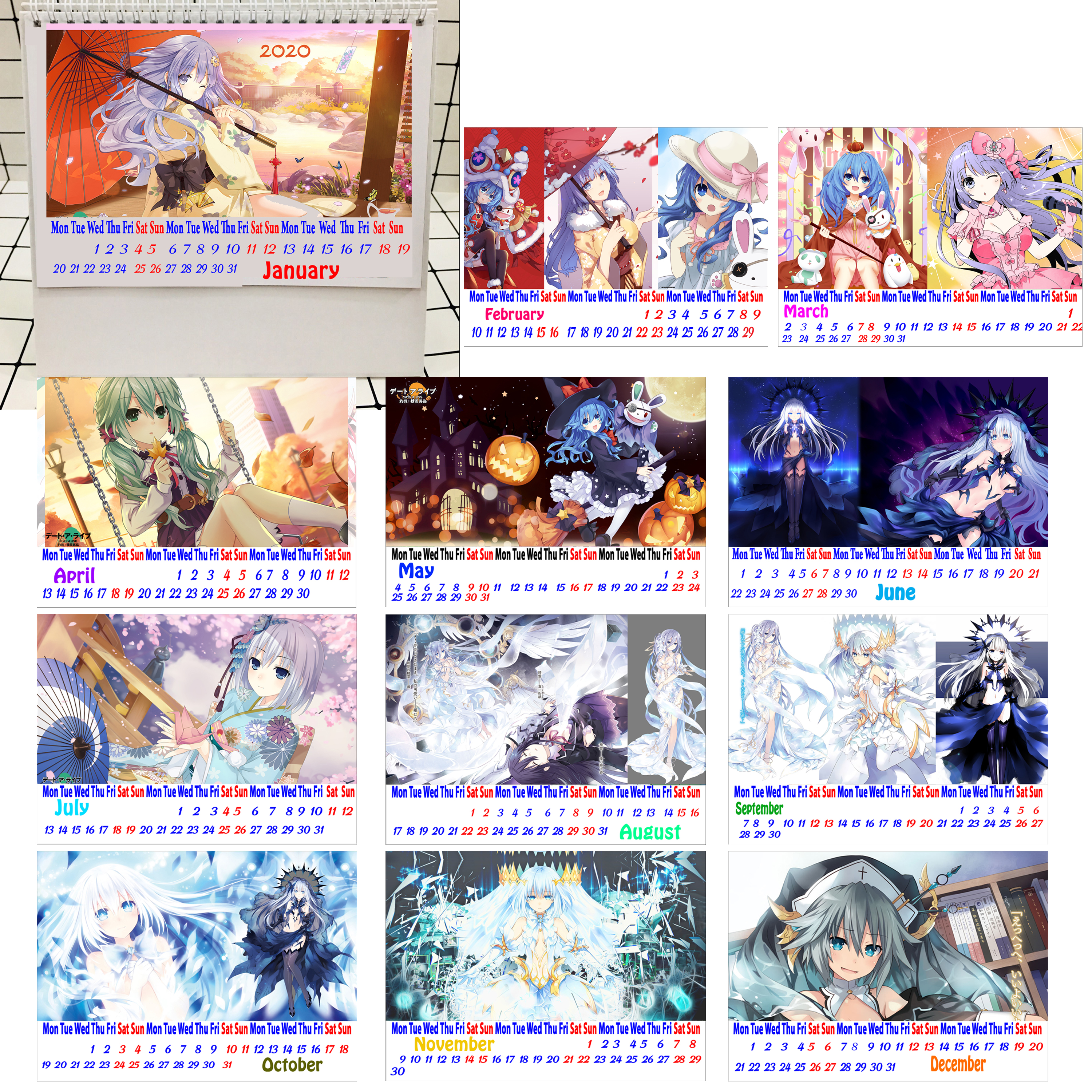 LỊCH BÀN 2020 DATE A LIVE nhân vật 12 TỜ