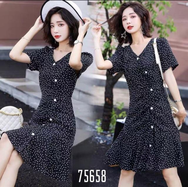 Đầm xoè lụa bi phối nút Siêu Kute ( Có size M/L/XL/2XL đến 70Kg MMR