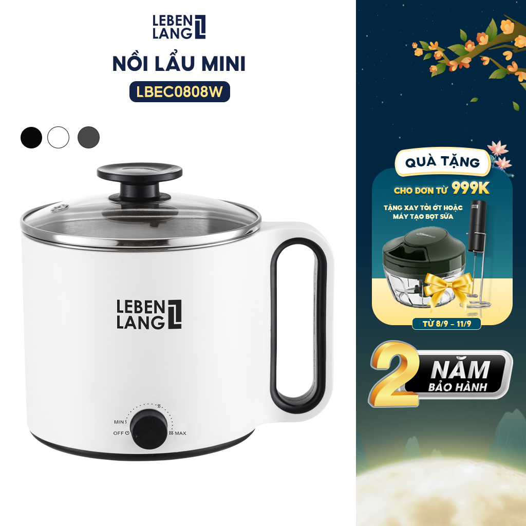 Nồi lẩu điện mini đa năng chống dính Lebenlang LBEC0808 1500ml, bảo hành 2 năm - hàng chính hãng