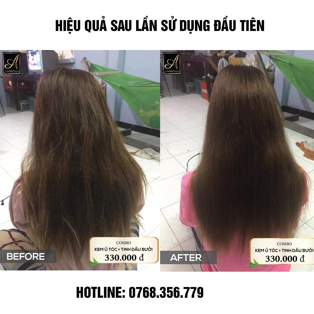 Bộ SP phục hồi tóc hư tổn, giảm rụng tóc Acosmetics gồm Ủ tóc trà xanh 500g + Tinh dầu bưởi 150ml