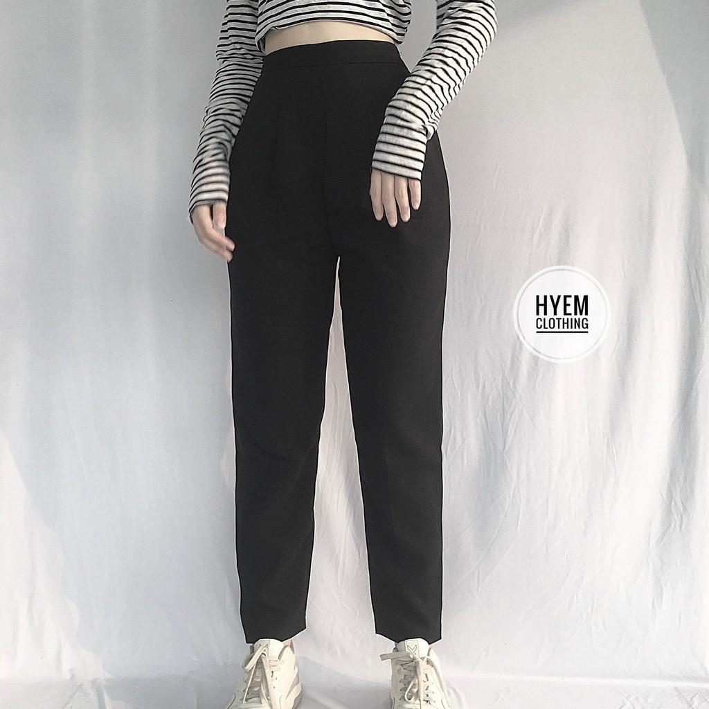 Quần Tây Nữ Lưng Thun Phía Sau Cạp Siêu Cao Dáng Baggy Suông Dài Basic Đi Học Công Sở Cao Cấp
