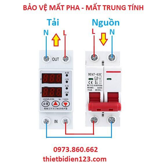 Bảo vệ mất pha - đứt trung tính - cao áp - thấp áp - 2P 63A, relay bảo vệ điện áp