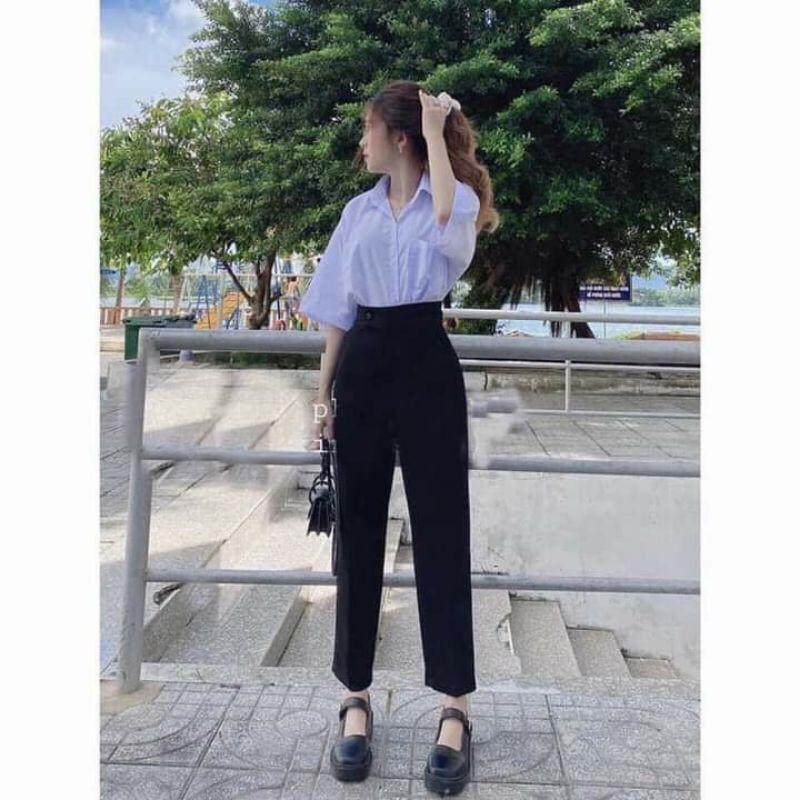 Quần Baggy Cạp Cao Có Cúc - Quần Tây Nữ