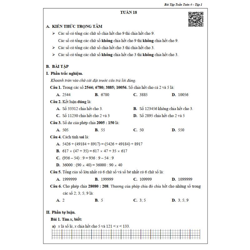 Bài Tập Tuần Toán 4 - Tập 1