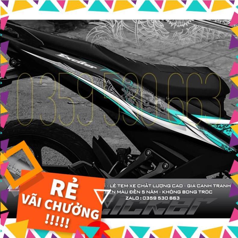 Tem rời Dragon rồng xanh ngọc dán Exciter 150 xe đen
