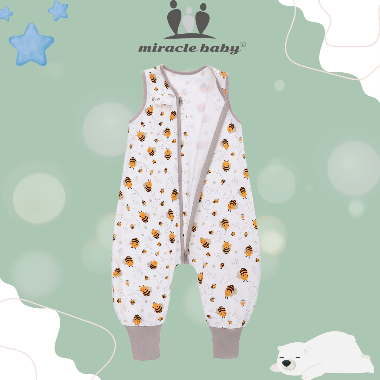 Túi ngủ quần cotton thoáng mát Miraclebaby cho bé từ 6 tháng đến 6 tuổi