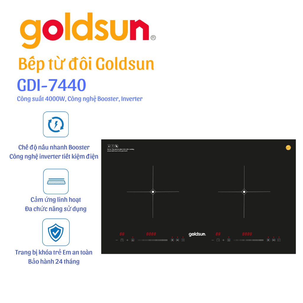 BẾP ĐIỆN TỪ ĐÔI GOLDSUN GDI7440 hàng chính hãng