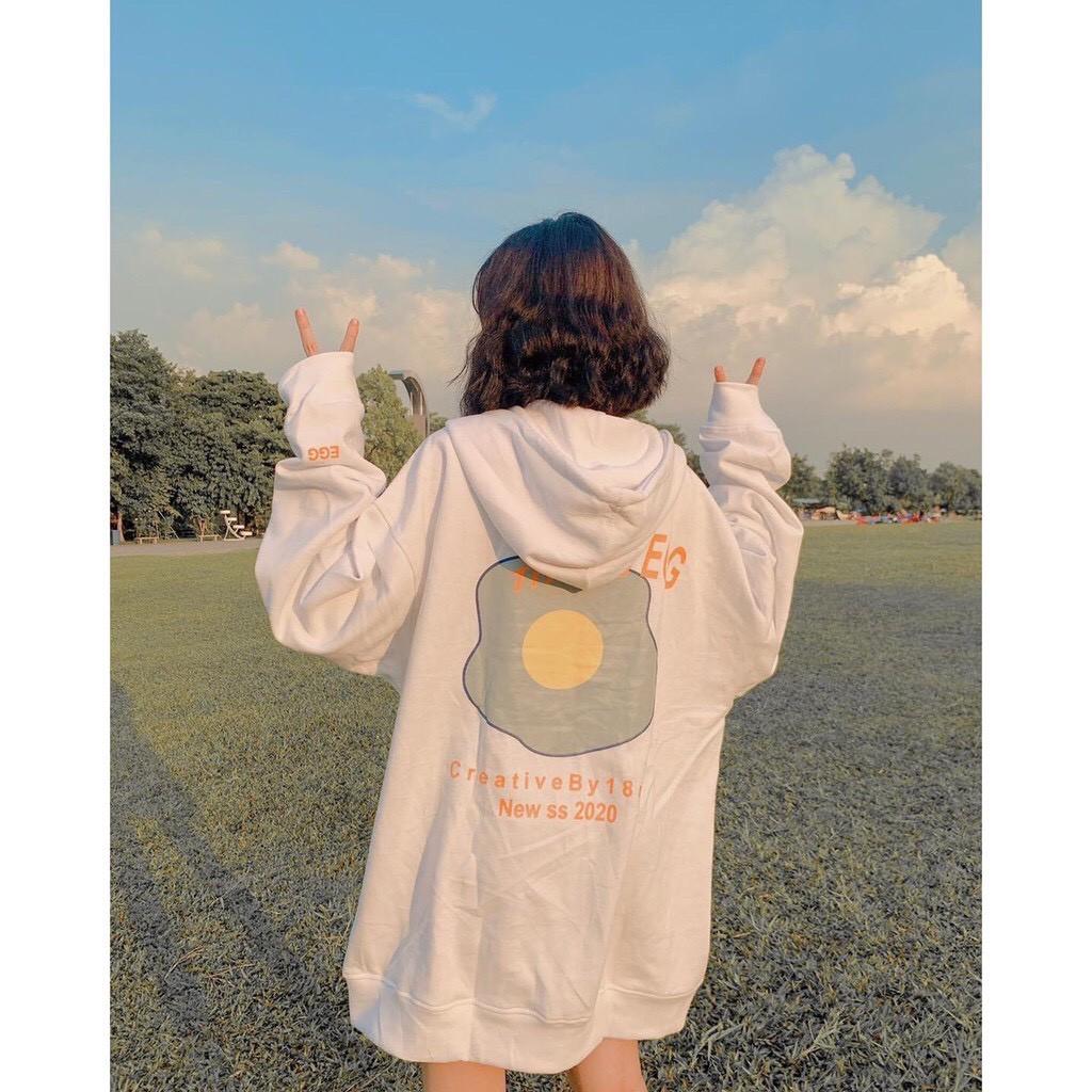 Áo khoác hoodie chống nắng 123SHOP dành cho nam nữ In Hình Egg form rộng unisex loại dây kéo ulzzang