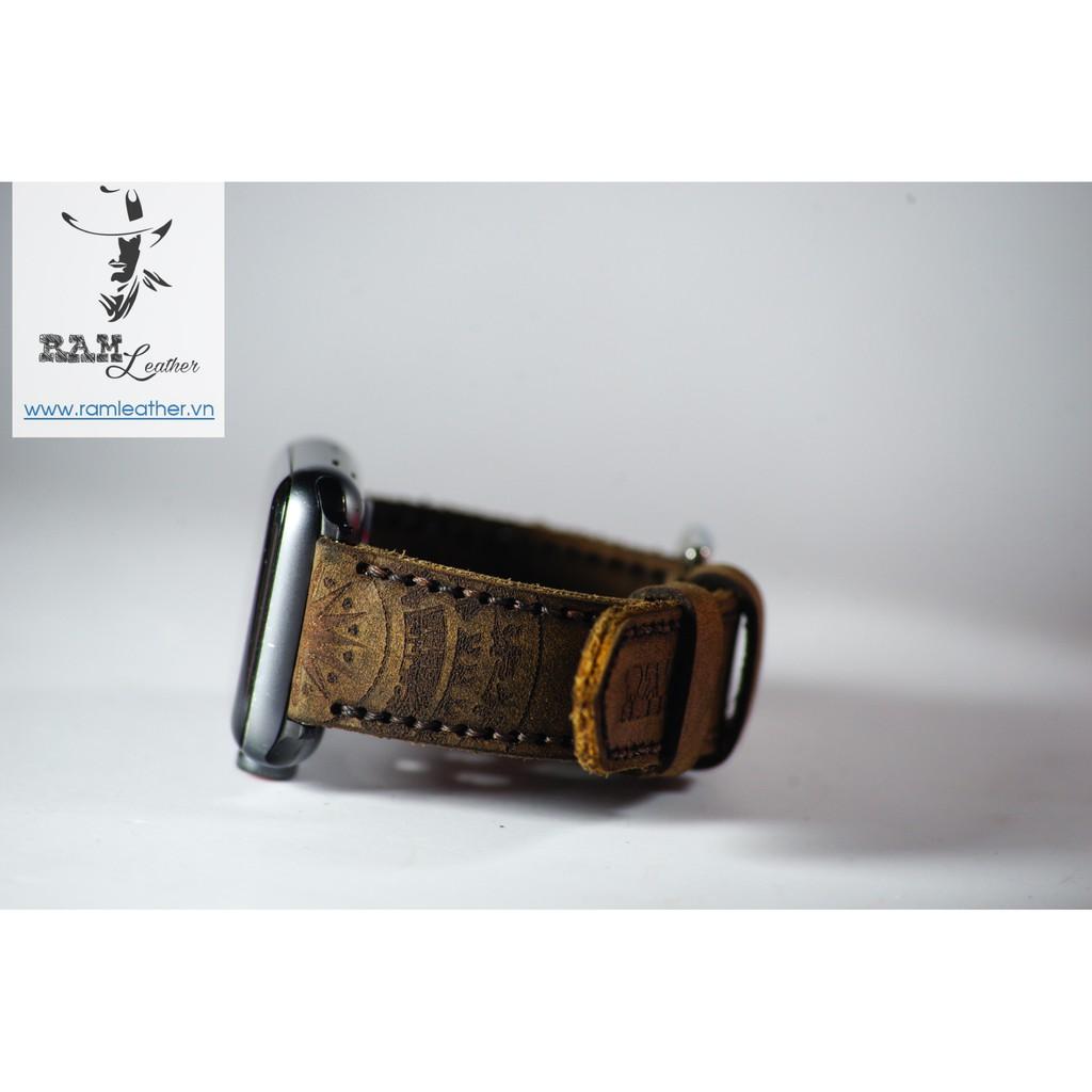 DÂY APPLE WATCH DA BÒ HANDMADE - RAM TRỐNG ĐỒNG NÂU ĐẤT