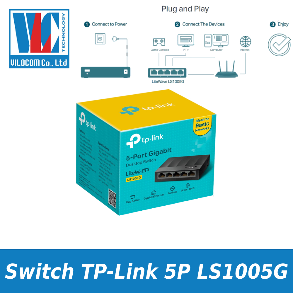 Switch TP-Link LS1005G 5 Port 10/100/1000Mbps vỏ nhựa 1GB - Hàng chính hãng