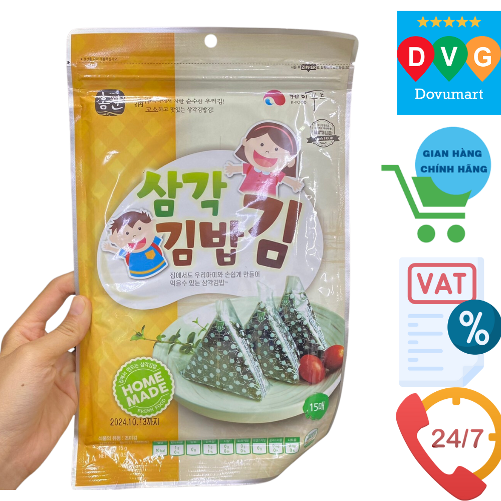 Lá Kim Cuốn Kimbap Hình Tam Giác Kèm Khuôn Nhựa Hàn Quốc Gói 15G ( 3G x 5 Lá) / 삼각김밥김 틀 포함