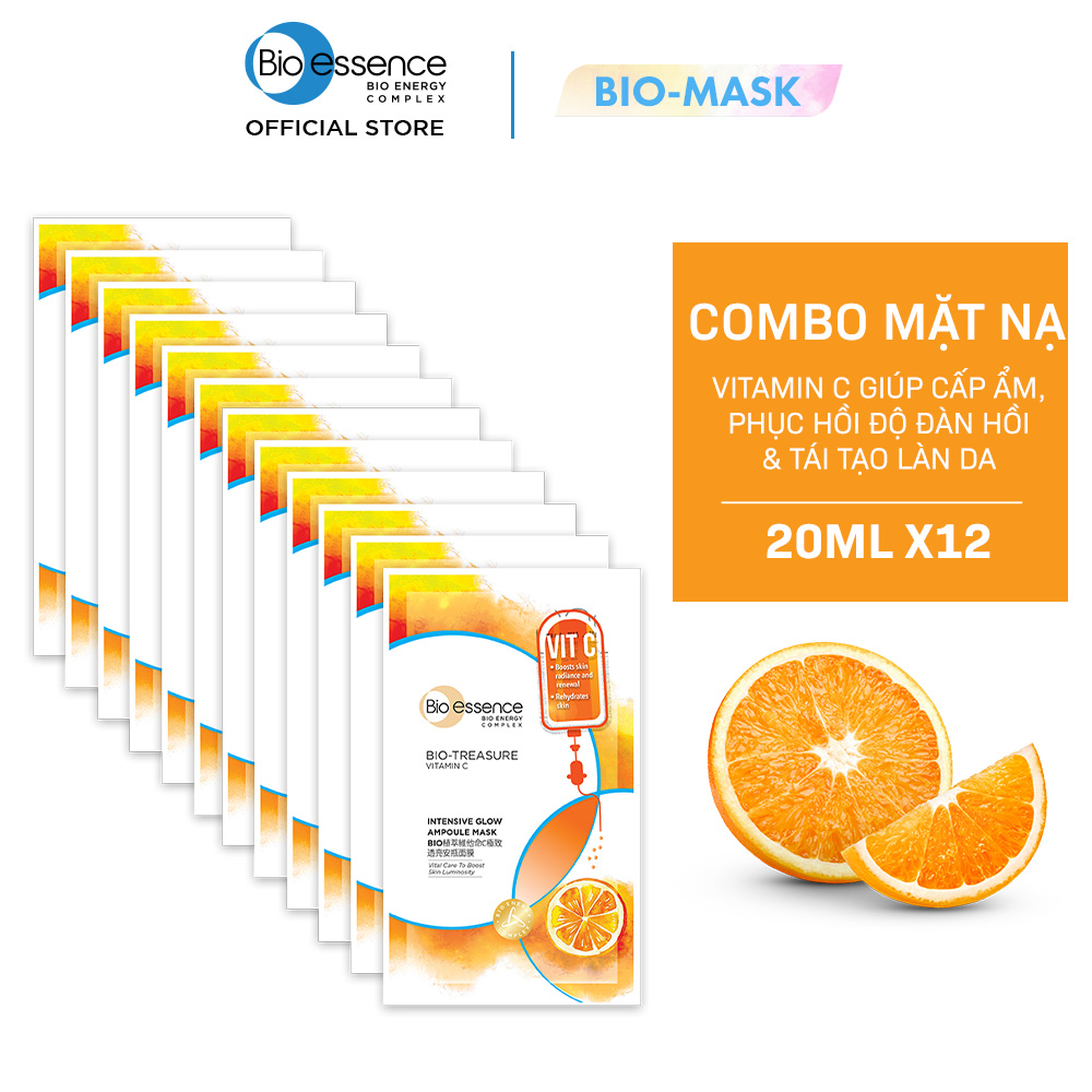 Combo 12 Mặt nạ Bio-essence Vitamin C Chống Oxy Hóa, Làm Sáng Da 20ml