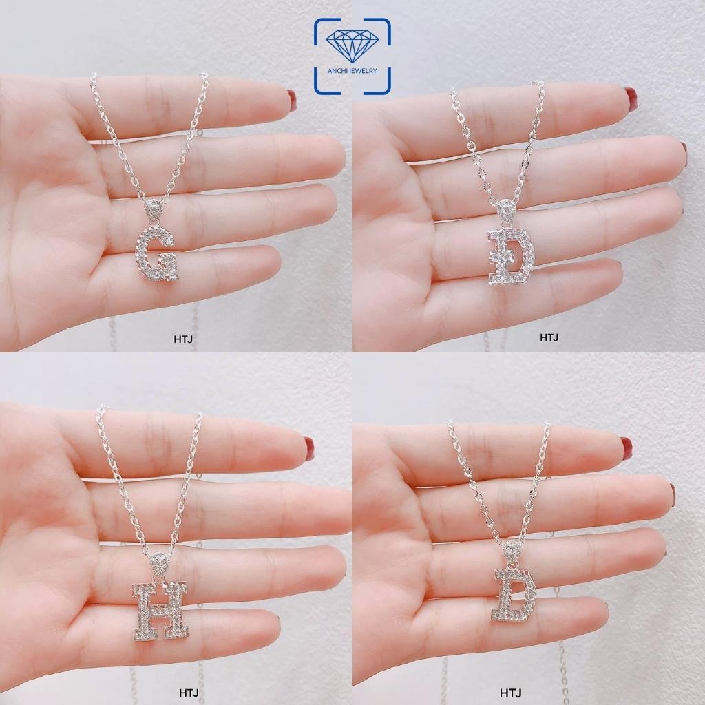 Mặt dây chuyền chữ cái bản to bạc đính đá, dây chuyền chữ,Anchi jewelry