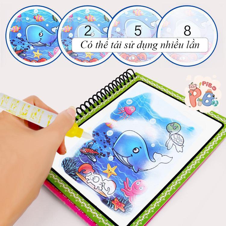 Tranh Tô Màu Nước Ma Thuật Magic Water Book Cho Bé Giá Tốt Với 13 Chủ Đề Kèm 1 Bút Tô Màu - PiBo