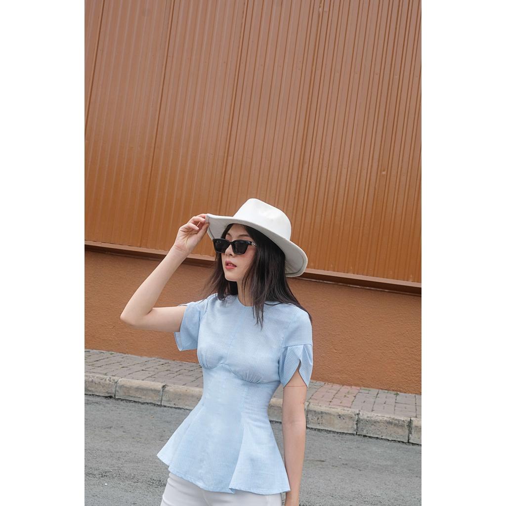 Áo peplum nhún chân ngực ODS tay ngắn cổ tròn