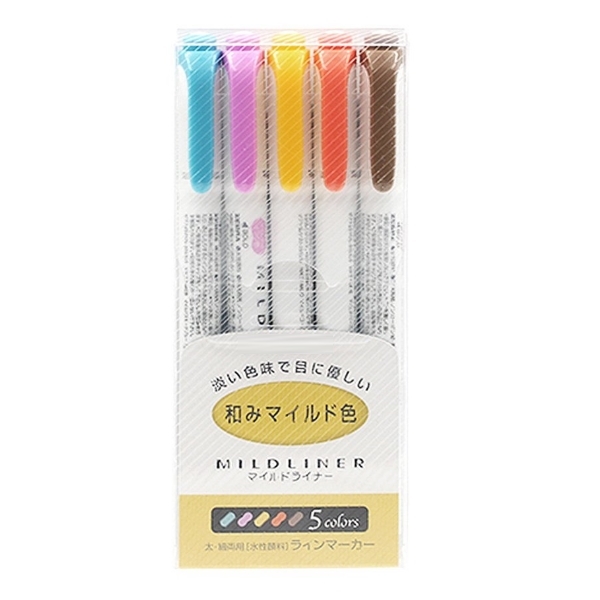 Bút đánh dấu highlight Zebra Mildliner, set 5 bút (nhãn vàng)