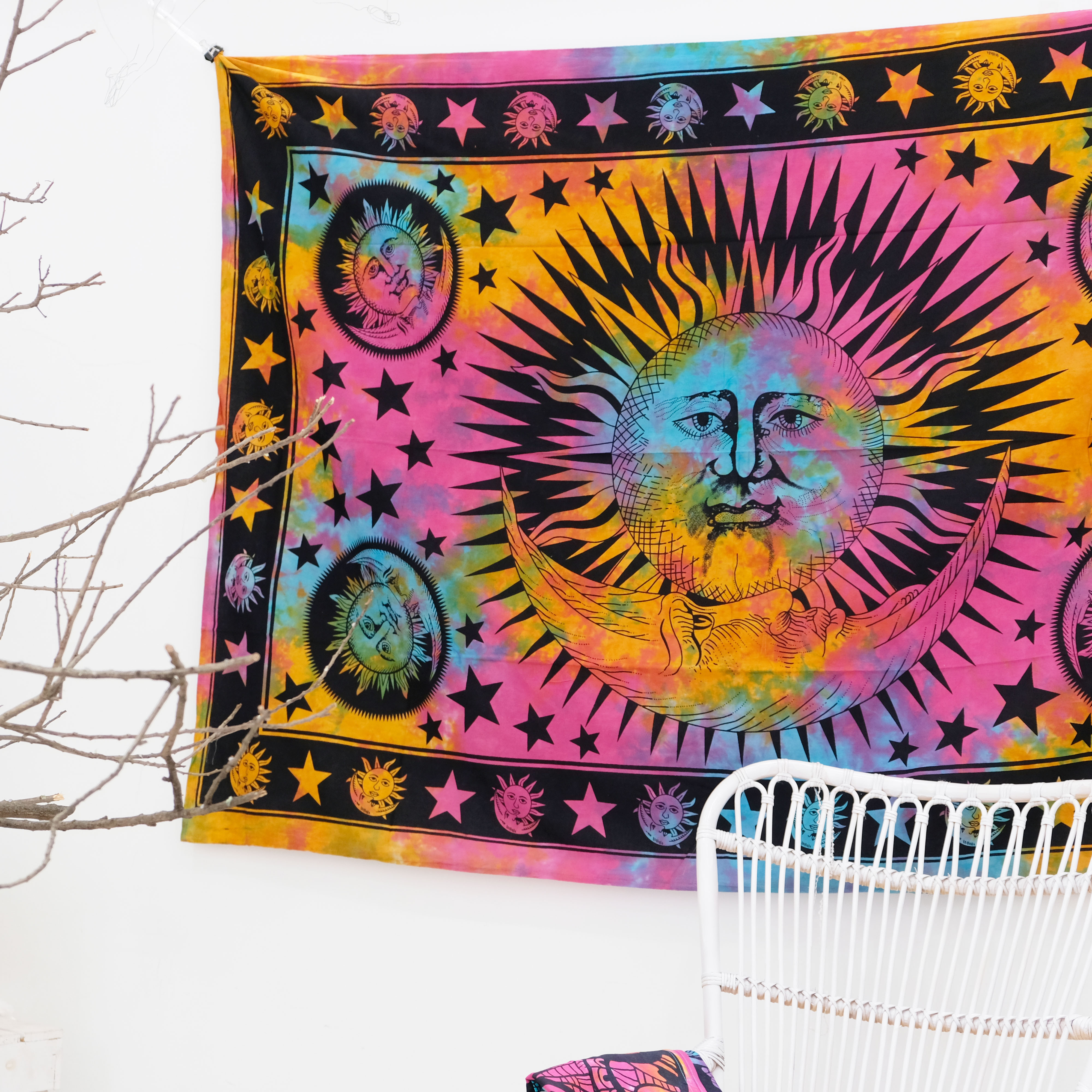 Vải treo tường trang trí hình ông mặt trời tiedye Indian Tapestry Wallhanging 140cm x 220cm