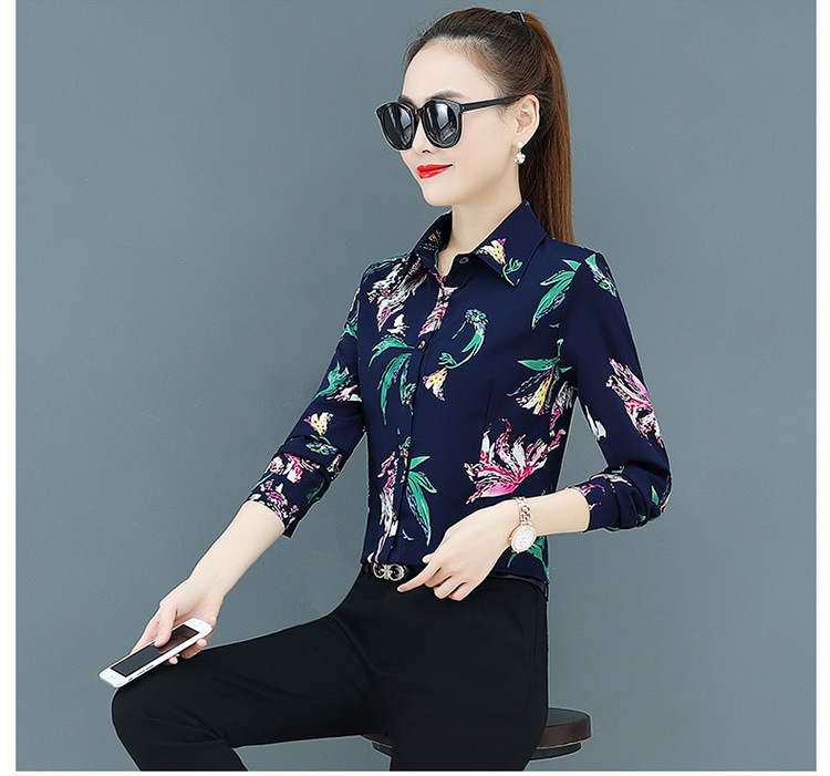 Áo sơ mi nữ công sở Haint Thiết kế tay dài hoạ tiết hoa SM39