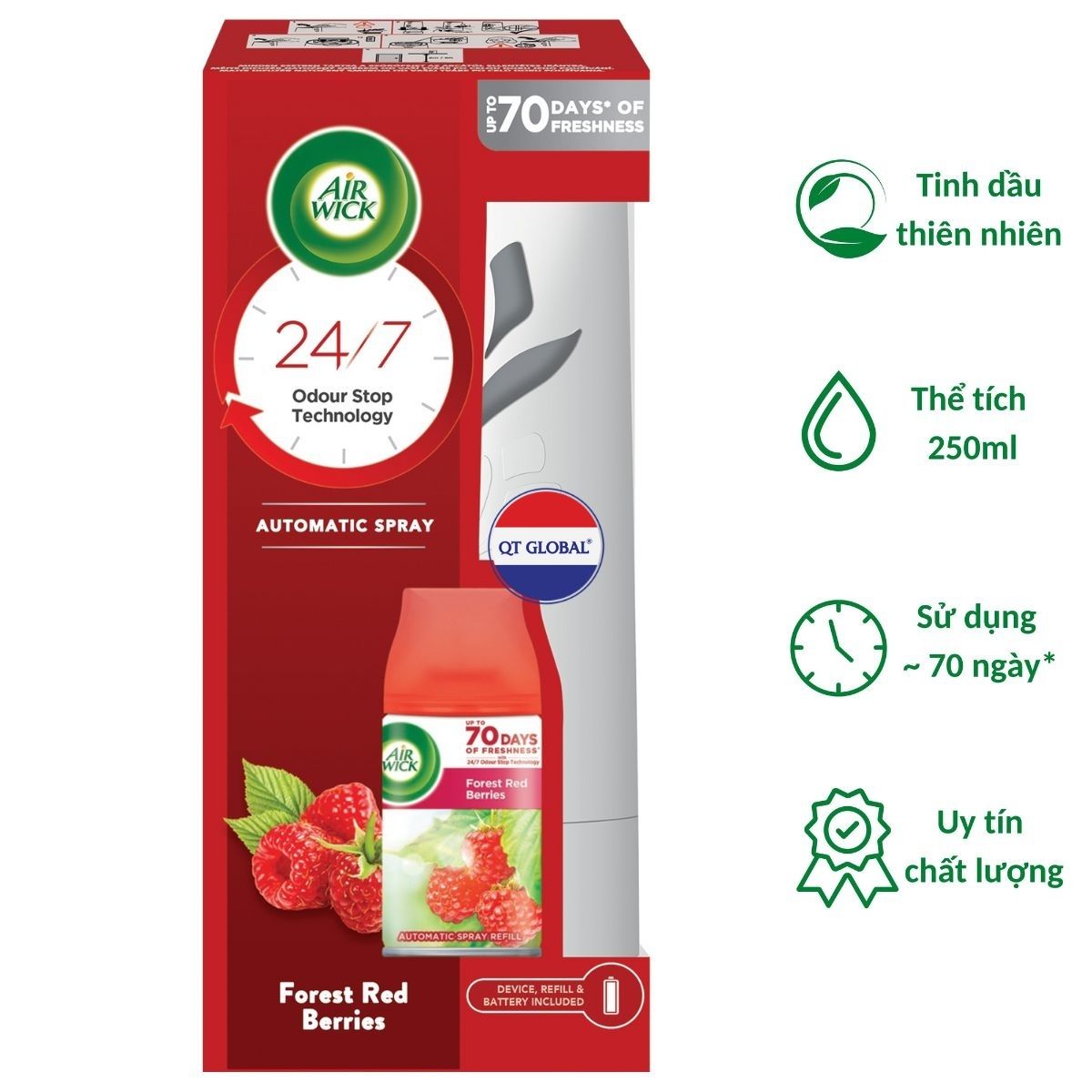 Bộ xịt thơm phòng tự động Air Wick Forest Red Berries 250ml QT0066 - quả mâm xôi rừng