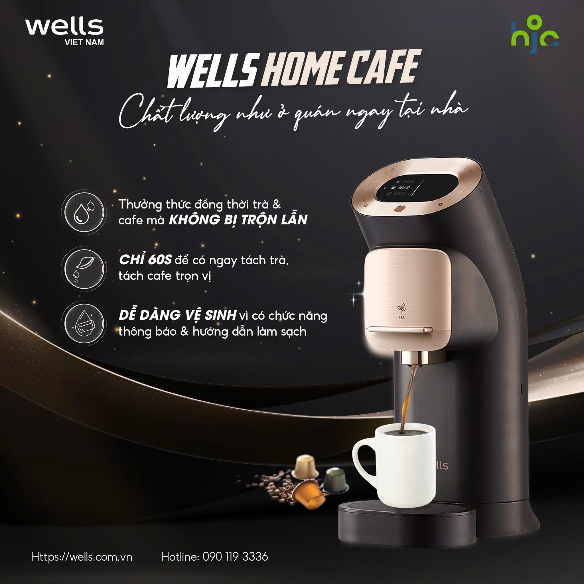 Máy pha viên nén Trà và Cafe Wells Home Cafe [TẶNG KÈM Khay đựng viên nén] - Hàng chính hãng