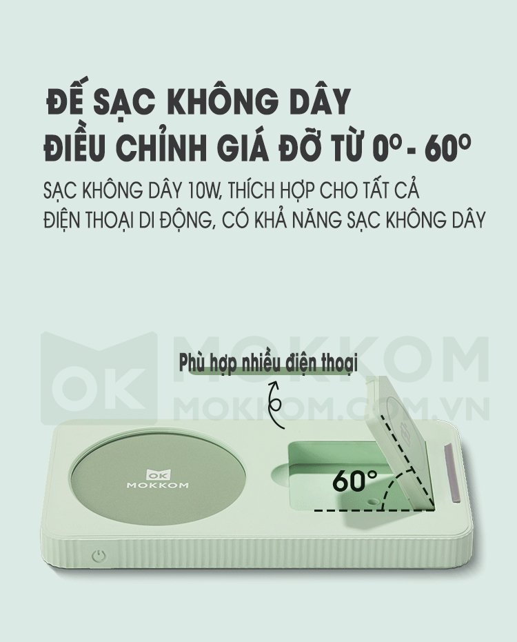 Đế Hâm Nóng Giữ Nhiệt Kèm Sạc Điện Thoại Không Dây 2 Trong 1 Mokkom MK-402 Hàng Chính Hãng