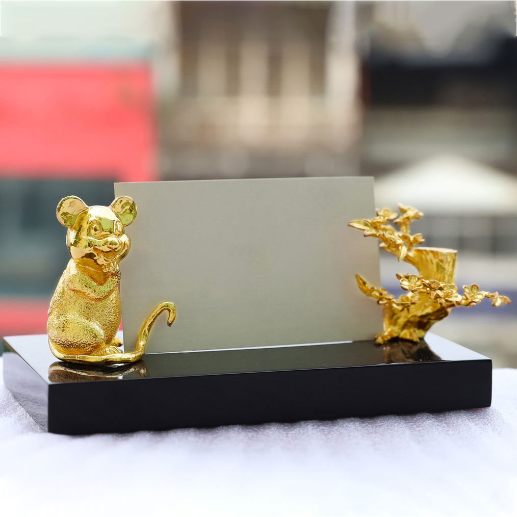 Giá đỡ danh thiếp hình Chuột mạ vàng - Quà tặng cao cấp Tết 2020