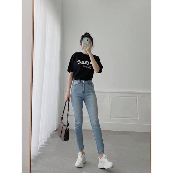 Quần jean nữ skinny lưng cao phom 92cm chất co giãn thoải mái ôm tôn dáng