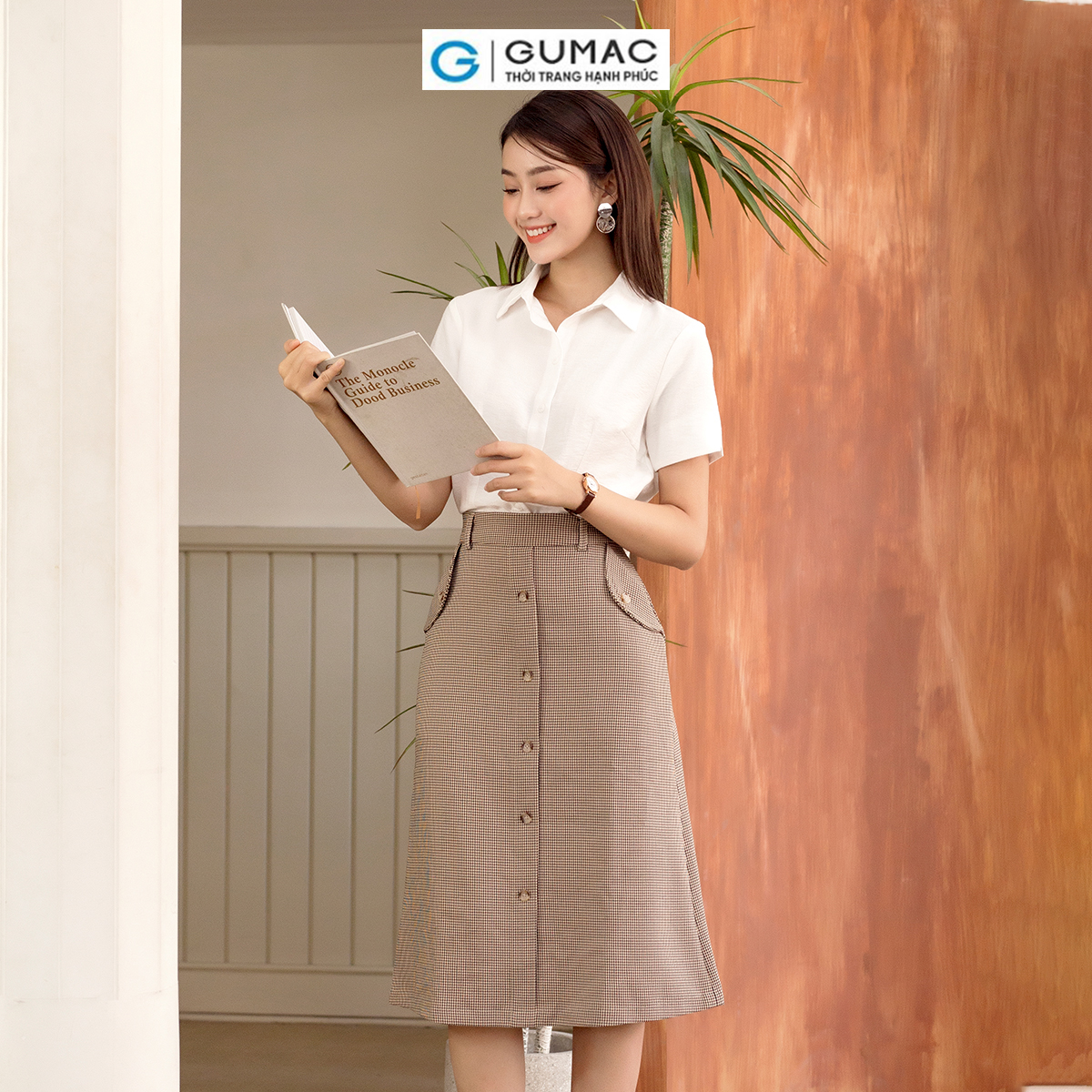 Áo sơ mi nữ tay ngắn xẻ V thời trang GUMAC AD06032