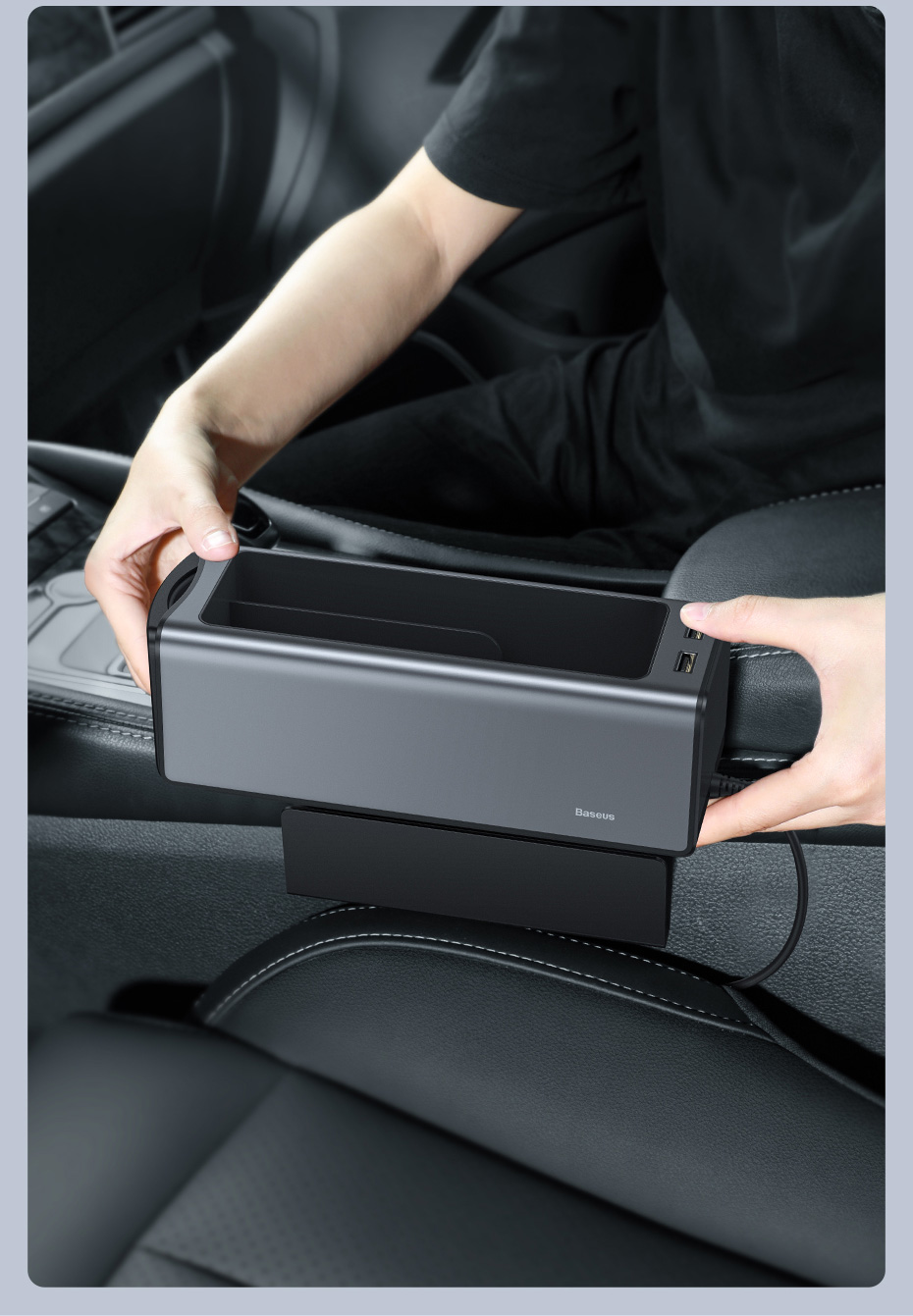 Ngăn chứa đồ tiện dụng tích hợp Dock sạc USB dùng trên xe hơi Baseus Deluxe Metal Armrest Console Organizer