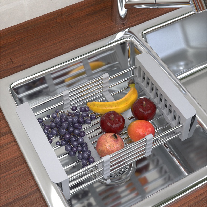 Rổ Inox Rút Gọn, Kệ Đựng Chén Rửa Bếp, Giá Ráo Nước Gác Bồn Rửa Chén Tiện Lợi Chất Liệu Inox