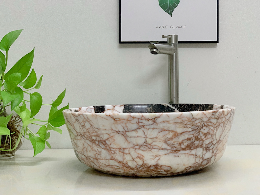 LAVABO ĐẶT BÀN ĐÁ ĐÁ TỰ NHIÊN TRÒN DÀY MÀU NÂU DA BÁO BST31